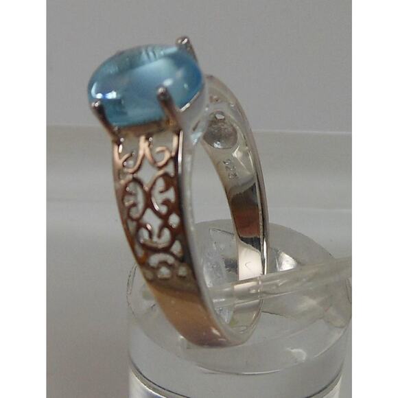 Elegant Sterling Silver Filigree Ring with Blue Topaz Gemstone - Vintage Size 7 - Picture 7 of 10